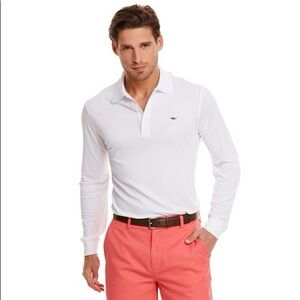 Men’s Vineyard Vines White Long Sleeve 100% Cotton Polo Shirt, Size S